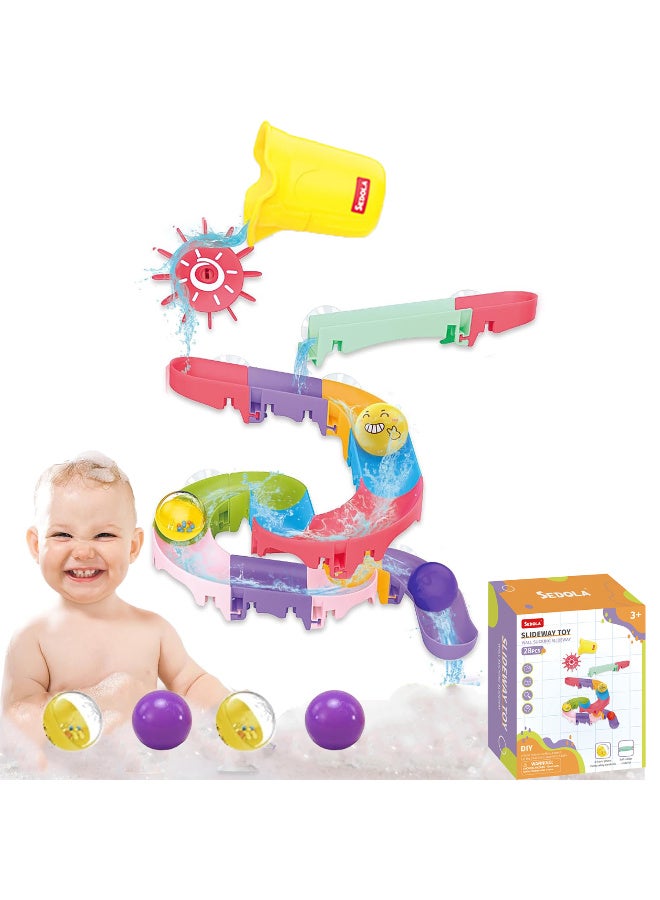 Bath Toys for Toddler, 28pcs Toddler Bath Toy Set with DIY Water Slide Track and Animals Floating Toys, Creative Shower Toys Birthday Gifts for Boys and Girls Ages 1 2 3 4 5 Years Old - Image 1